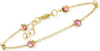 RS Pure by Ross-Simons Bezel-Set Lab-Grown Pink Sapphire Station Bracelet in 18kt Gold Over Sterling