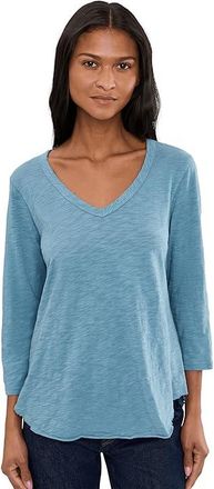 Mod-o-doc 3/4 Sleeve V-Neck T-Shirts with Curved Hem Womens Clothing Misty Denim : LG (US 12-14), Cotton