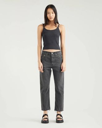 Levi's 501 Jeans Womens Black Denim High-Rise Straight Leg Cropped KFC888
