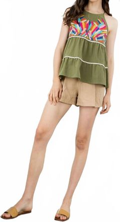 THML Clothing Natural Beauty Embroidered Top In Olive