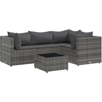 vidaXL Vidaxl - Set De Muebles De Jard&iacute;n 5 Pzas Y Cojines Rat&aacute;n Sint&eacute;tico Gris