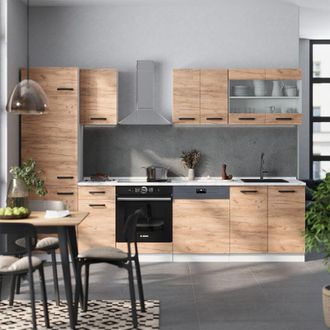 Vicco Mueble De Cocina R-line, Oro Potencia Roble/blanco, 300 Cm Sin Encimera