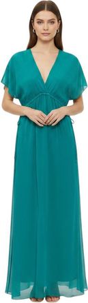 Pinko Green Solid V Neck Maxi Dress
