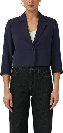 s.Oliver Black Label Kurzblazer S.OLIVER BLACK LABEL, Damen, Gr. 34, navy, Web, Obermaterial: 93% Polyester, 7% Elasthan, unifarben, normal taillenlang, tiefer V-Ausschnit