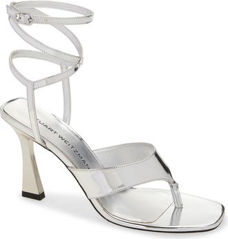 Stuart Weitzman Vinnie Wrap 85 Sandal in Silver Specchio at Nordstrom, Size 10.5