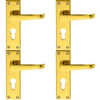 Loops 4x PAIR Straight Victorian Lever on Euro Lock Backplate 150 x 43mm Brass in Metallics