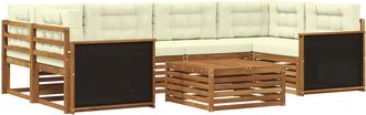 vidaXL Conjunto De Sof&aacute;s De Exterior 7 Uds. Natural Y Crema Poli&eacute;ster Vidaxl