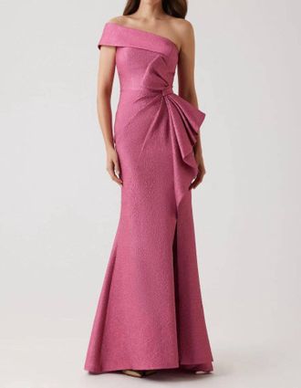Teri Jon One Shoulder Gown In Hot Pink