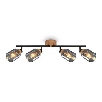 Briloner Barra De Luces Moderna 4xe27 En Madera Negra Y Vidrio Ahumado 68x11x24