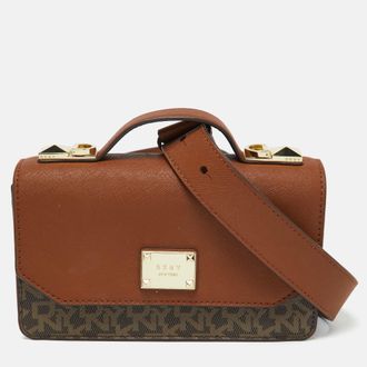 DKNY Dkny Brown Signature Coated Canvas And Leather Top Handle Bag