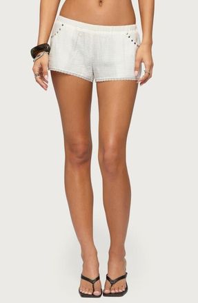 Edikted Kaydee Studded Cotton Shorts in White at Nordstrom, Size X-Large