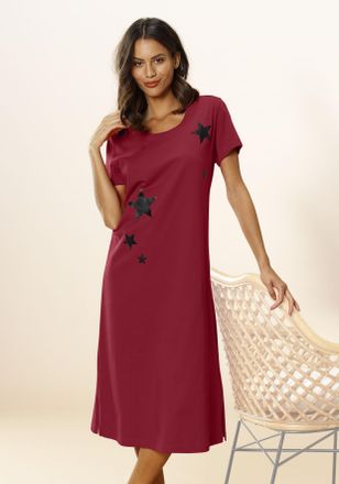 Vivance Nachthemd VIVANCE DREAMS, Damen, Gr. 40/42, N-Gr, rot (rot, schwarz), Single Jersey, Obermaterial: 100% Baumwolle, gemustert, ca. Mitte Wade, Rundhals