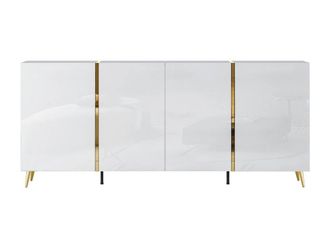 Vente-Unique Sideboard With 4 Doors - 200 Cm - Gloss White & Gold - MARZIALO in Metallic Gold