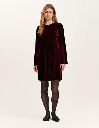 Finery Hattie Velvet Round Neck Short Dress in Burgundy at Nordstrom, Size 12