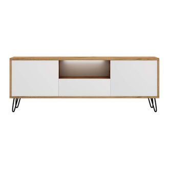 Selsey Selsey Ploystea - Mueble De Tv - De Pie - 137 Cm - Roble Wotan / Blanco - Moderno - Con Led