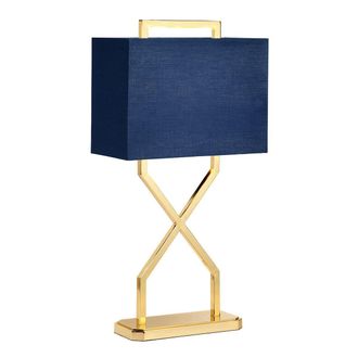 Loops Table Lamp Navy Blue Oblong Shade Polished Gold LED E27 60W Bulb