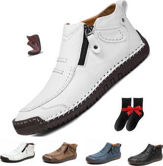 Generic Mens Retro Outdoor Casual PU Shoes, Handmade Premium Leather Slip On Driving Boots Orthopedic Casual Hiking Shoes (White,10.5)