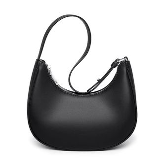 Generic Genuine Leather Shoulder Bag for Women Small Underarm Bag Elegant Handbag Fashion Ladies Purses with Zipper (Black)