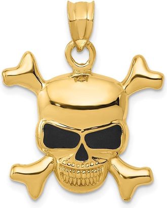 Diamond2Deal 14k Yellow Gold Enameled Skull Pendant