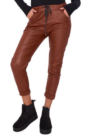 Generic Women Wetlook Magic Trouser Pants, Ladies Faux Leather Soft Stretch Comfy Italian Bottoms with Pockets for Gym Training Workout (Coffee Brown, 10-14)