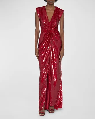 Dolce & Gabbana Twisted Plunging Sequin Gown