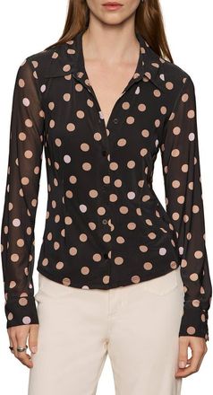 Sanctuary Mesh Button-Down Shirt in Popspot Black at Nordstrom, Size X-Large