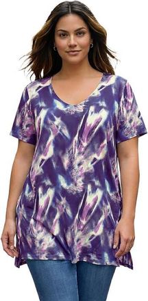 Roaman's Ultra Drape V Neck Short Sleeve Swing Tunic in Mauve Smoky Tie Dye at Nordstrom, Size 32