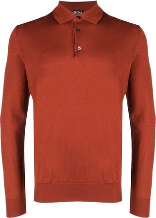 Ermenegildo Zegna long-sleeved knit polo shirt - men - Cashmere/Silk - 48 - Orange