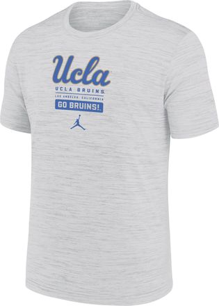 Nike Jordan Mens UCLA Bruins Campus Center Block Velocity Jordan Brand Dri-FIT College T-Shirt in White | NKPQ10AUCL-WPG