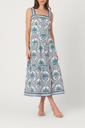 Shoshanna Balinese Palm Print Brook Dress in Ivory/blue Multi at Nordstrom, Size 14
