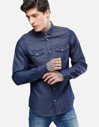 Diesel Mens DIESEL NEW SONORA E 0BAMP Mens Denim Shirt Long Sleeve Casual Plain Blue Shirt - Navy - Size: 38/Regular