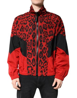 Dolce & Gabbana Red Leopard Nylon Bomber Full Zip Mens Jacket