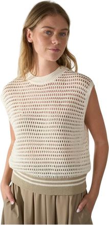 Drykorn Truien & Vesten, Dames, Beige, XS, Katoen, Mouwloze Gebreide Top met Gehaakte Textuur
