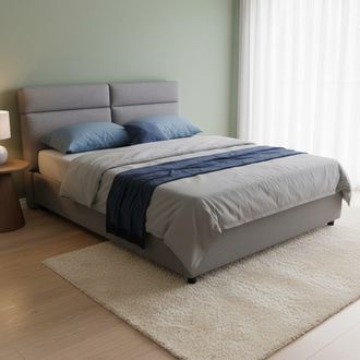 Dmora Cama Matrimonial Annus, Cama Matrimonial Con Colch&oacute;n Incluido, Desenfundable Made In Italy, Con Almacenaje, Gris