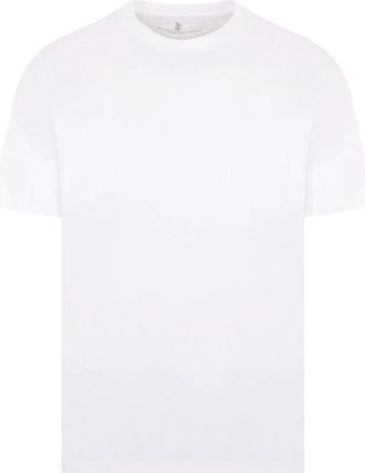 Brunello Cucinelli T-shirt met ronde hals - Heren - T-shirts - Wit - 2XL - Katoen - Tops