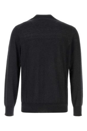 Brunello Cucinelli Mens Slate Silk Blend Sweater Antracite Exterior: Cotton Maglieria