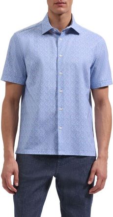 Bugatchi Milo OoohCotton Leaf Print Short Sleeve Button-Up Shirt in Iris at Nordstrom, Size Xxx-Large