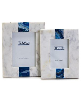 Two's Company Set Of 2 Marble With Agate Inlay Photo Frames