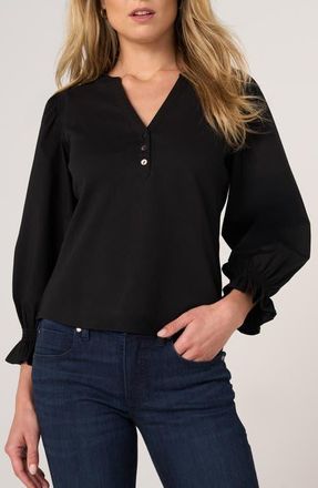 Liverpool L.A. Mixed Media Three-Quarter Sleeve Top in Black at Nordstrom, Size X-Small