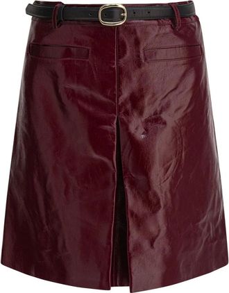 Self Portrait Nep-lakleren midi rok met riem - Dames - Rokken - Rood - Maat: XS Leer