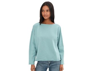 Eileen Fisher Garment Dyed Terry Bateau Neck Boxy Top Womens Clothing Seafoam : MD, Cotton