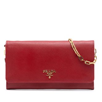 Prada Pre-owned Womens Saffiano Leather Wallet On Chain - Brown - One Size