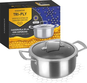 KASANOVA Casseruola 20 cm con coperchio a 3 strati Tri - ply