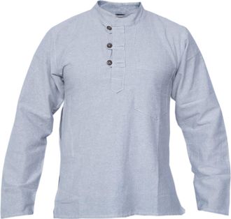 Gheri Mens Plain Cotton Hemp Grandad Collarless Pocket Kurtas Shirts Light Grey XXX-Large