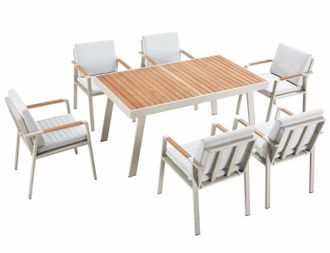 Higold Outdoor Design Dining-Set Nofi 6+1 - Light Taupe/Weiss