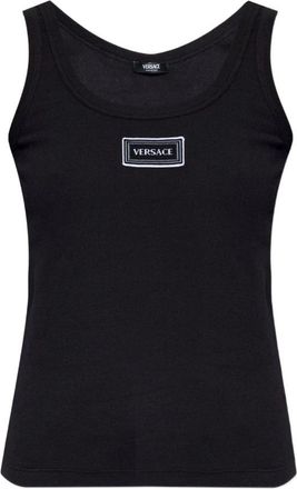 Versace Ronde Hals Mouwloze Geribbelde Gebreide Top - Dames - Tops zonder mouwen - Zwart - M - Tops