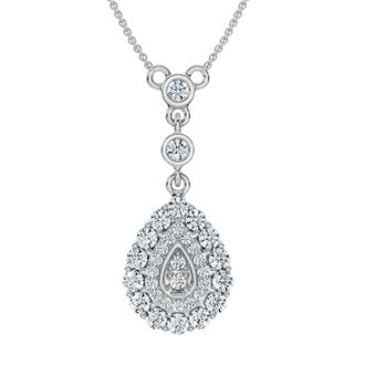 Pompeii3 1/2Ct Pear Shape Dangle Bezel Penant Gold Necklace 1 Tall Lab Grown