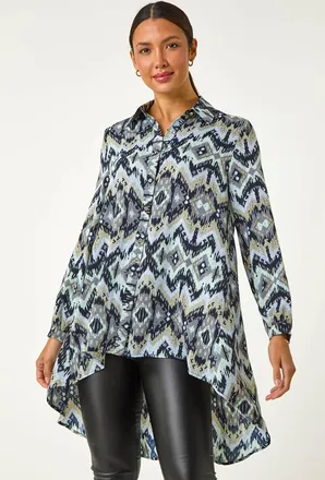 Roman Abstract Print Button Shirt