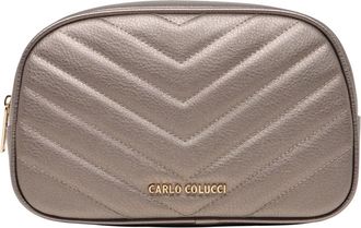 Carlo Colucci Tassen, Dames, Bruin, ONE Size, Gestikte Toilettas Doga