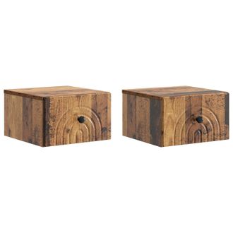 vidaXL Mesita De Noche De Pared Con Caj&oacute;n 2 Pcs Madera Envejecida Vidaxl